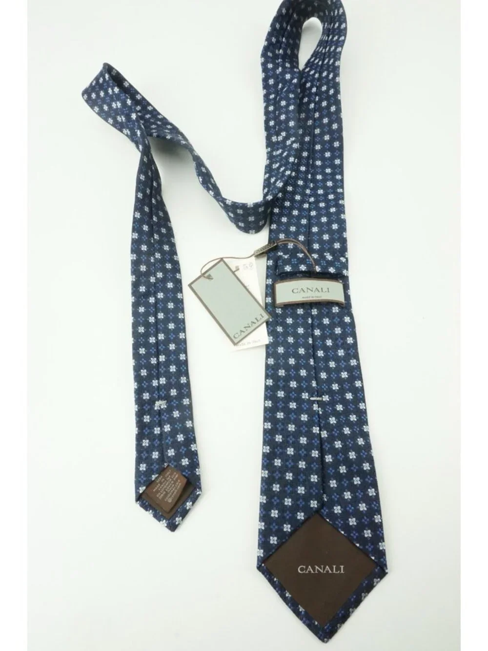 Canali Indigo Cobalt Ivory Woven Ditsy Micro Floral Silk Tie Brand New With Tags